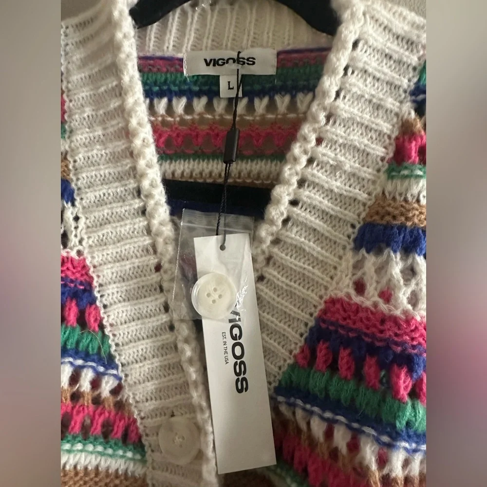 Vigoss Multicolor Striped Cardigan Size L NWT